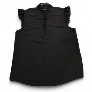Who What Wear Black Ruffled Mesh Sleeveless Blouse